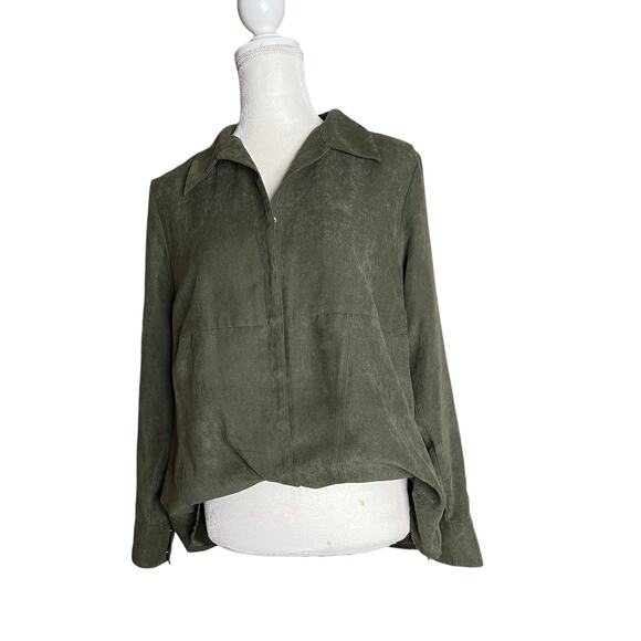 baby & me olive green snap button shirt Blouse Textured Long Sleeve tunic sz M - Picture 4 of 12